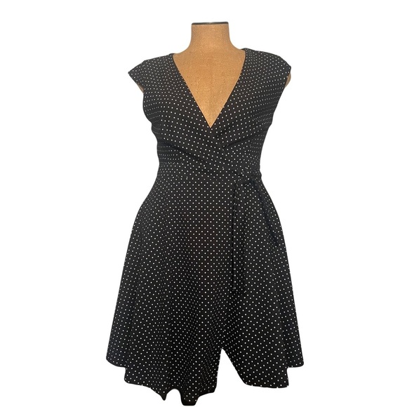Anthropologie Hutch Elegant Black Polka Dot wrap silhouette Dress size small - Picture 1 of 8